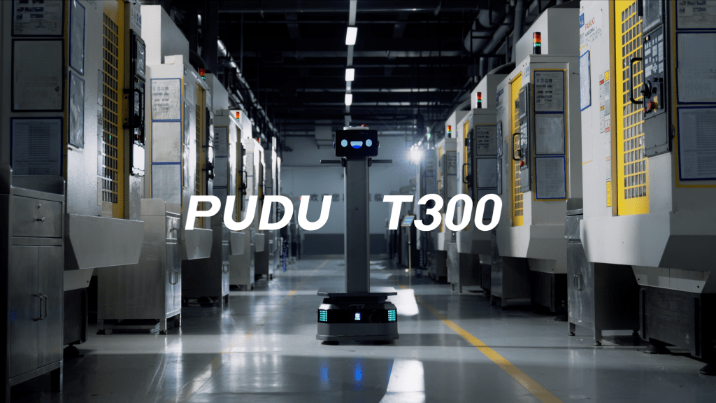 Autonomer Lieferroboter t300 von Pudu in einer Lagerhalle