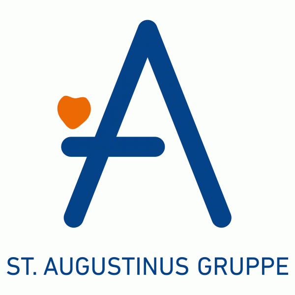 Großes blaues "A" mit orangefarbenem Herz über dem linken Balken, darunter der Text "ST. AUGUSTINUS GRUPPE".